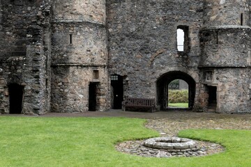 Fototapeta na wymiar The courtyard and entrance to the ruins of Balvenie Castle near Dufftown in Scotland, United Kingdom