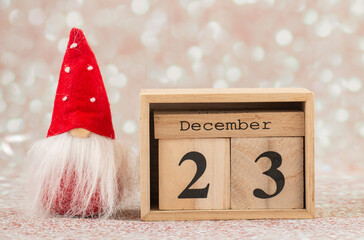 December 23, calendar with Santa, eve, pre-holiday winter day