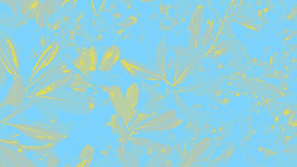 Floral background. Yellow ficus leaves on a blue background