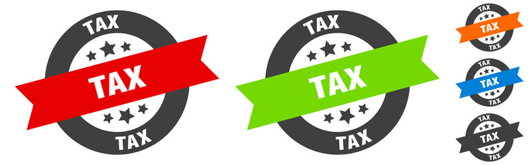 tax stamp. tax round ribbon sticker. tag