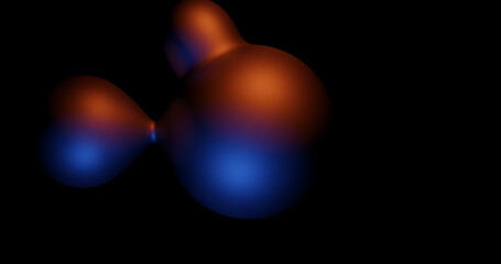 Render with dark floating objects in blue and red