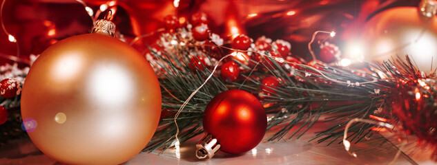 Obraz na płótnie Canvas christmas background with balls, christmas gift and decorations, merry christmas