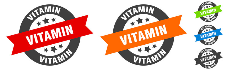 vitamin stamp. vitamin round ribbon sticker. tag