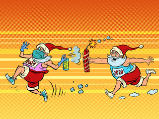 coronavirus Santa Claus 2020 runs after healthy Santa 2021
