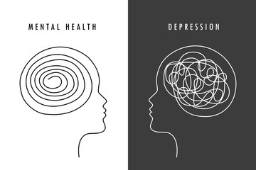 mental health concept woman brain silhouette vector illustration EPS10