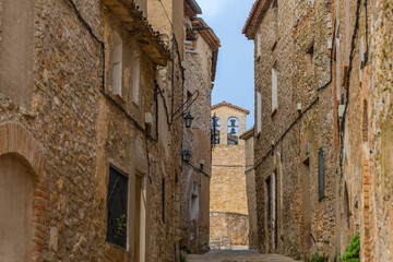 Street of the small historical Village Llaberia in the countryside Catalonia, Serra de Llaberia. Catalonia, Spain