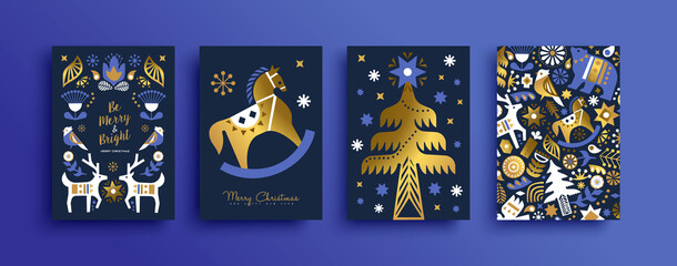 Christmas nordic folk gold luxury animal card set