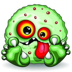 Papier Peint photo Dessiner Virus bébé monstre personnage de dessin animé drôle et effrayant isolé sur blanc