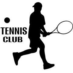 Logo for the tennis club. Black silhouette of a tennis player on a white background isolated.