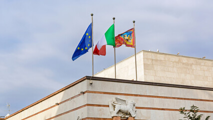 Venice Lion Italy EU Flags