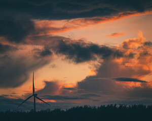 Wind turbine at sunset