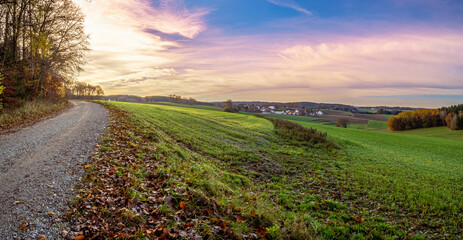 Bavarian autumn landscape path way along the forest