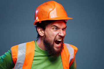 Emotional builders orange hard hat safety work fatigue blue background