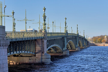 Russia, St Petersburg, a fragment of the Trinity Bridge over the Neva River