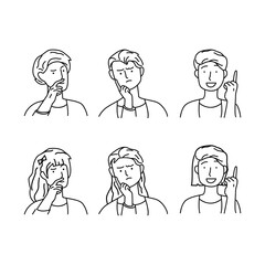 Collection of expression doodle young boy and girl design vector