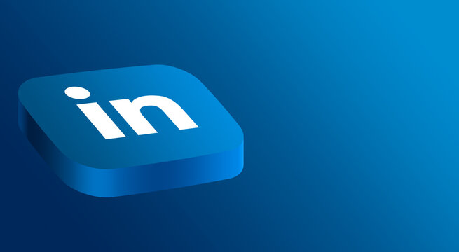 Linkedin logo icon on button 3d rendering background	