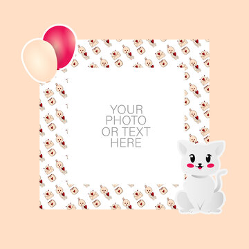 Photo frame with cartoon cat and balloons design