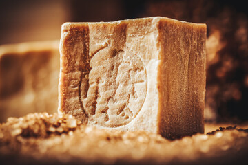 Syrian soap from olive oil and laurel leaves.