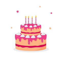 Birthday cake with candles. Sweet dessert.
