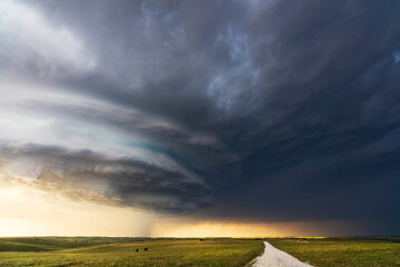 Dramatic storm clouds and dark sky from a supercell thunderstorm