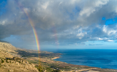 Rainbow over the Lybian Sea along the southern coast of Crete, Greece