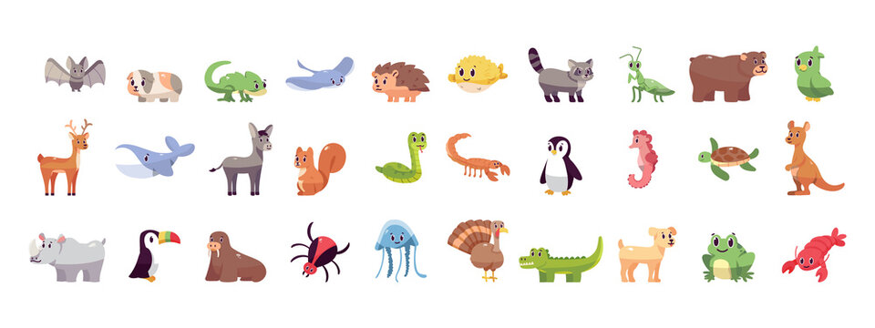 Set of cartoons of wild animals - Vector illustration