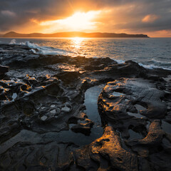 Overcast Sunrise on the rocks between Umina Beach and Pearl Beach on NSW Central Coast