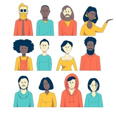 Group of different people, avatars of men and women icons.