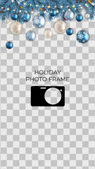 Holiday Photo Frame Template. Merry Christmas and Happy New Year Background. Vector Illustration