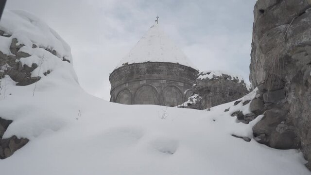 Ancient mausoleum of " Uc Kumbetler " in Erzurum. Snowy Season.
