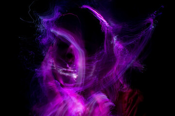 lightpainting portrait, new art direction, long exposure photo , light drawing at long exposure