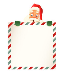 Cute Santa Claus peeking on top of letter  - vintage vector illustration