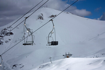 Areas to contemplate the snowy mountains with Christmas atmosphere in Snow Valley in Chile country surrounded by the Andes mountain range