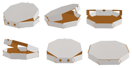 3D rendering - High resolution image white Octagon pizza box template isolated on white background,...