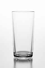 Empty glass on a white table. Glass container for storing water.