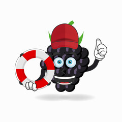 The Grape mascot character becomes a lifeguard. vector illustration