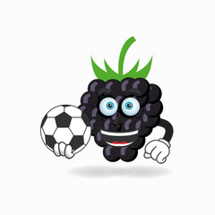 The Grape mascot character becomes a soccer player. vector illustration