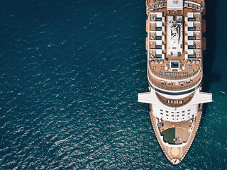 Large Cruise ship sailing across The Andaman sea - Aerial image. Beautiful  sea landscape. CLOSE UP PHOTO