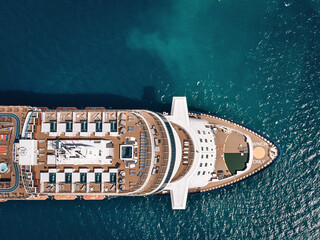 Large Cruise ship sailing across The Andaman sea - Aerial image. Beautiful  sea landscape. CLOSE UP PHOTO