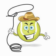 The Tennis ball mascot character becomes a cowboy. vector illustration
