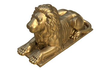 3D render of lying lion gold sculpture isolated on white