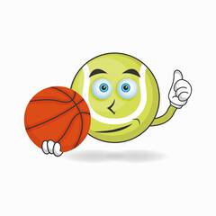The Tennis ball mascot character becomes a basketball player. vector illustration