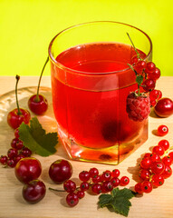 a glass of cherry drink, summer freshness, berries