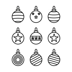 Set of decorated holiday balls, ball on white background, collection. Decoration ornametns for end year holidays. Happy New Year, Xmas, Merry Christmas, tree decors on white background EPS Vector