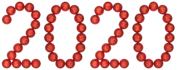 Numeral 2020 from decorative balls, isolated on white background