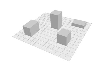 3d geometric shapes on a grid. perspective view illustration