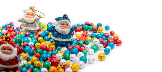 Santa Claus and Colorful balls on white background.