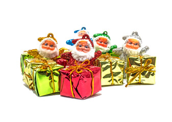 Santa Claus with gifts on white background