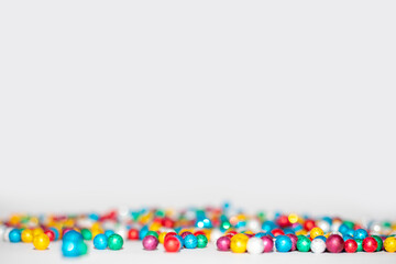 colorful balls on white background, copy space
