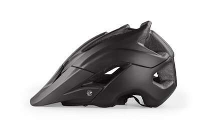 Black bicycle helmet side view isolated with clipping path
